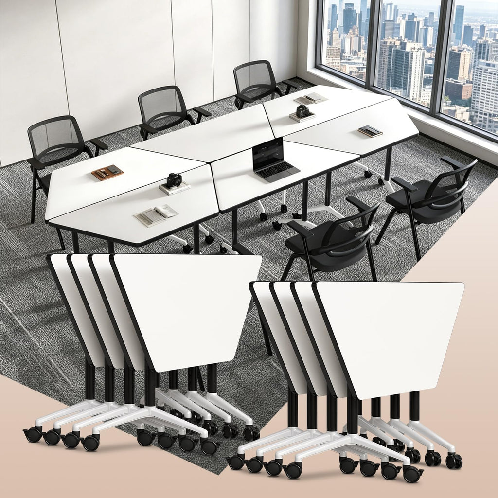 Folding Conference Table, 2 Pack Modern Flip Top Mobile Training Tables