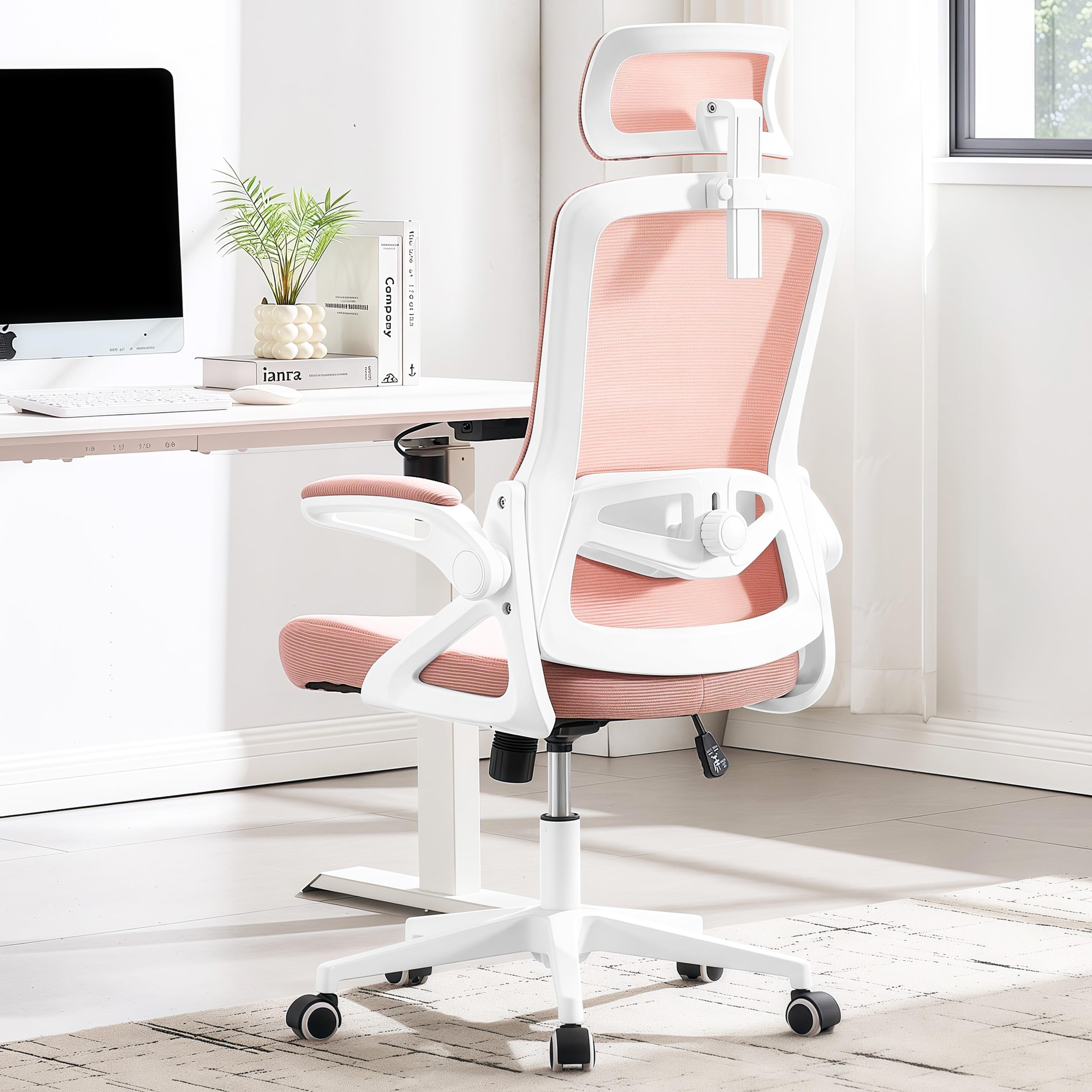 Ergonomic Office Chair, 400 LBS Desk Chair with Adjustable Lumbar Support, High Back Breathable Mesh Computer Chair Rolling Work Swivel Task Chairs, Comfy Home Office Desk Chair (Pink)