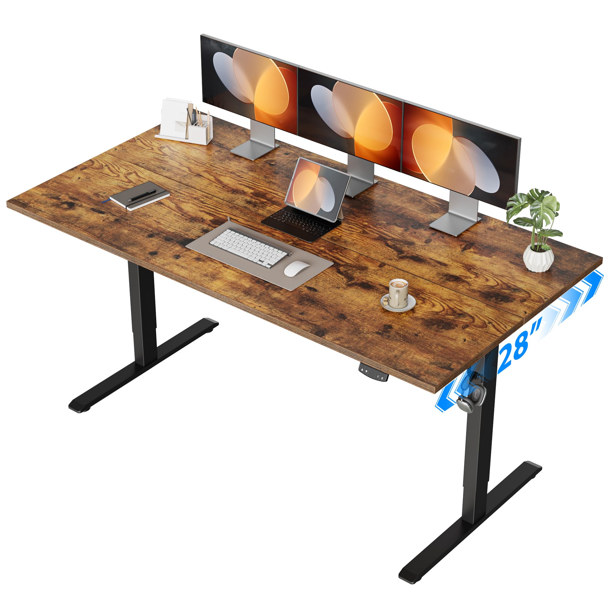Electric Standing Desk, 55 x 28 Inches Height Adjustable Desk, Sit Stand up for Work Office Home, Ergonomic Rising Computer Table with Memory Preset, Rustic Brown