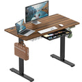 48-Inch Electric Height Adjustable Standing Desk with Drawer, Memory Preset and Cable Management Tray, Walnut
