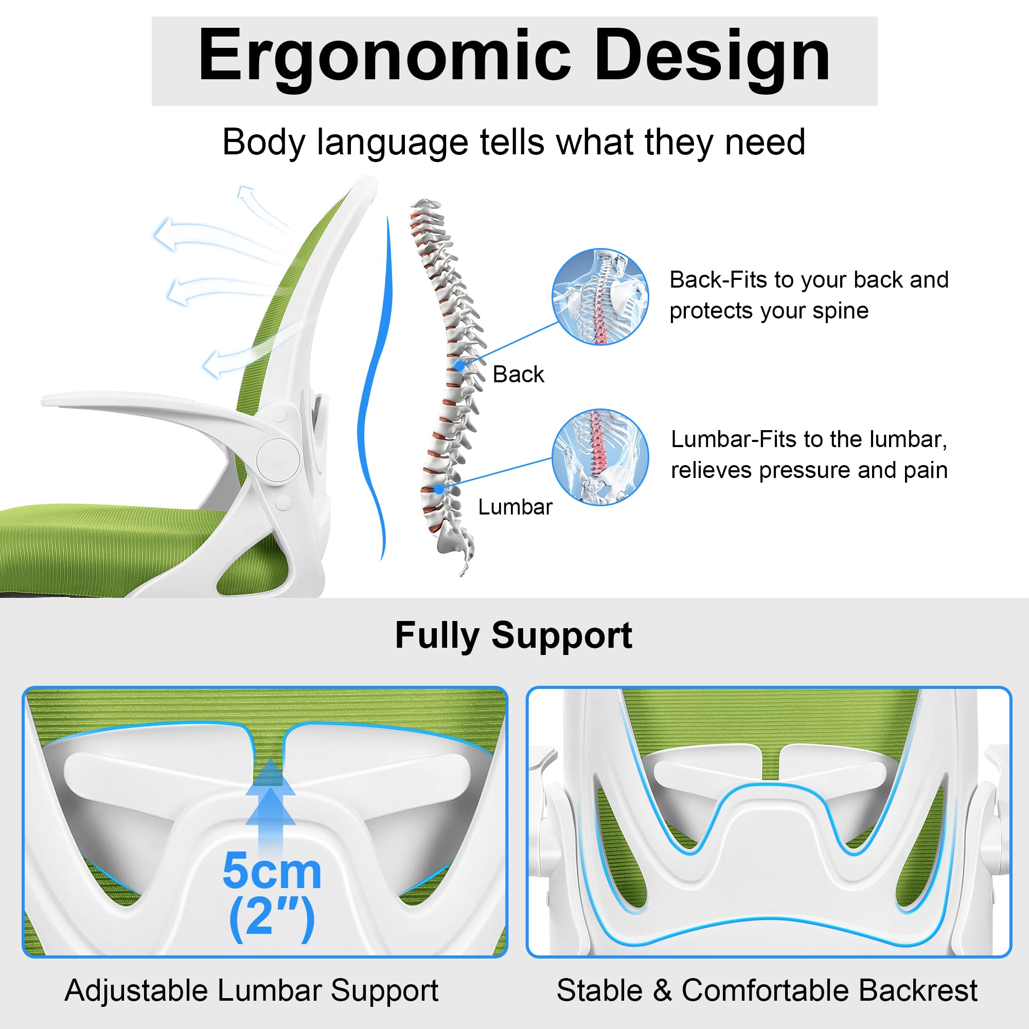 Drafting Chair Tall Office Chair with Flip-up Armrests Executive Ergonomic Computer Standing Desk Chair with Lumbar Support and Adjustable Footrest Ring (Green)