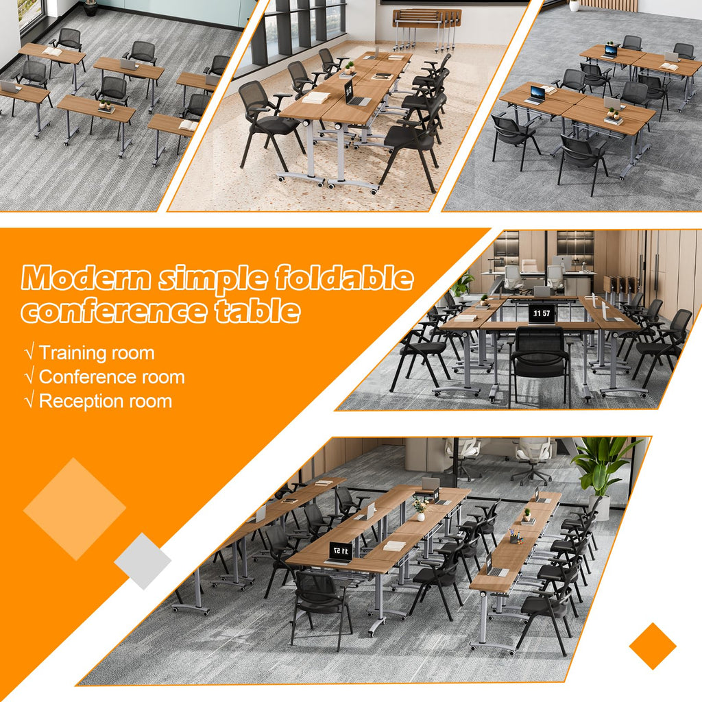 Conference Room Tables White,Folding Rectangular Flip Top Conference Table with Wheels for Large Meeting Seminar Home Office Classr (4, Little Oak, 47.2 * 15.7in)