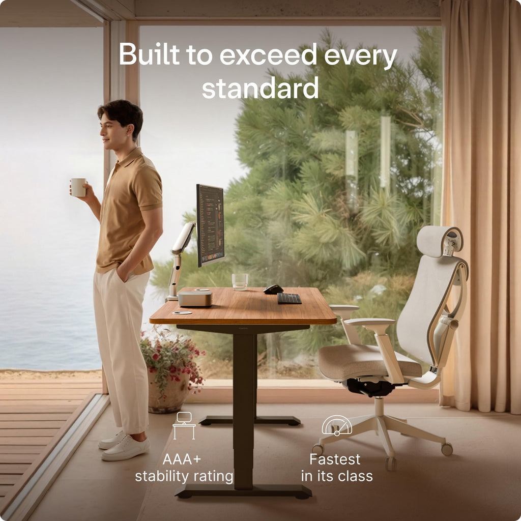 Standing Desk 48x24 — Made in Europe, Ergonomic Sit Stand Home Office Desk, Electric Height Adjustable, Dual Motor, USB & USB-C Charging, Wobble-Free, Touchscreen, 3 Memory Presets