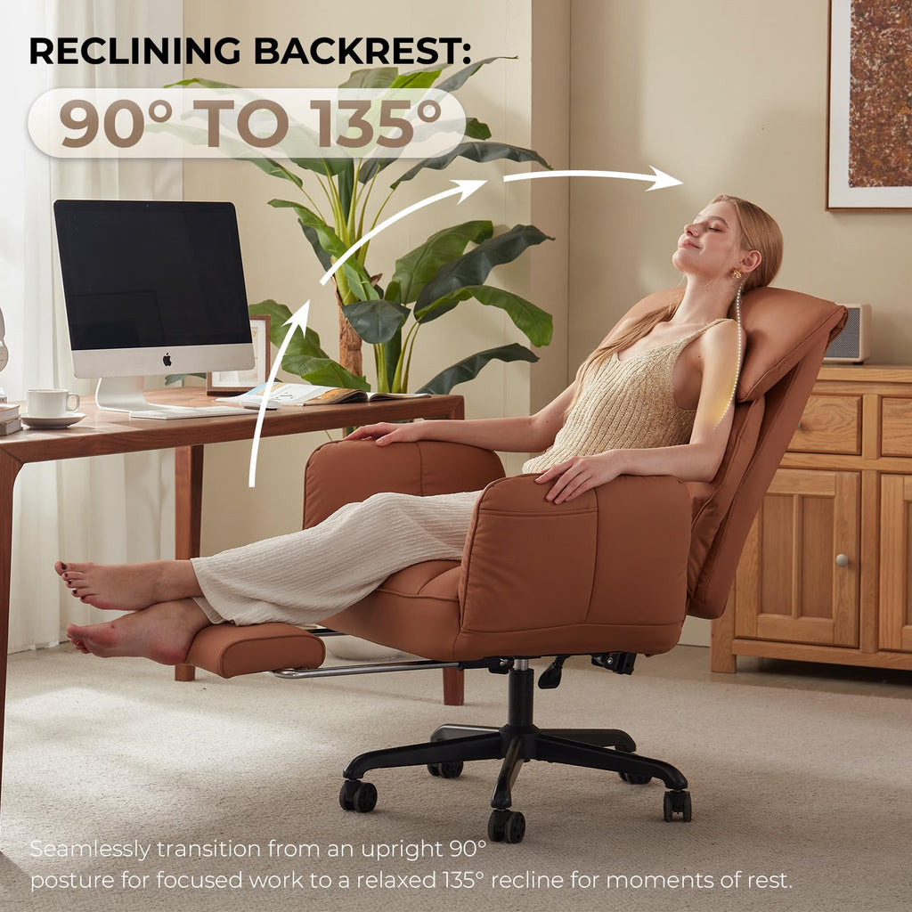 Cross Legged Office Chair with Pivoting Armrests,Criss Cross Chair with Pocket Spring Seat & Back,Reclining Computer Gaming Chair with Footrest and Metal Base (Brown)