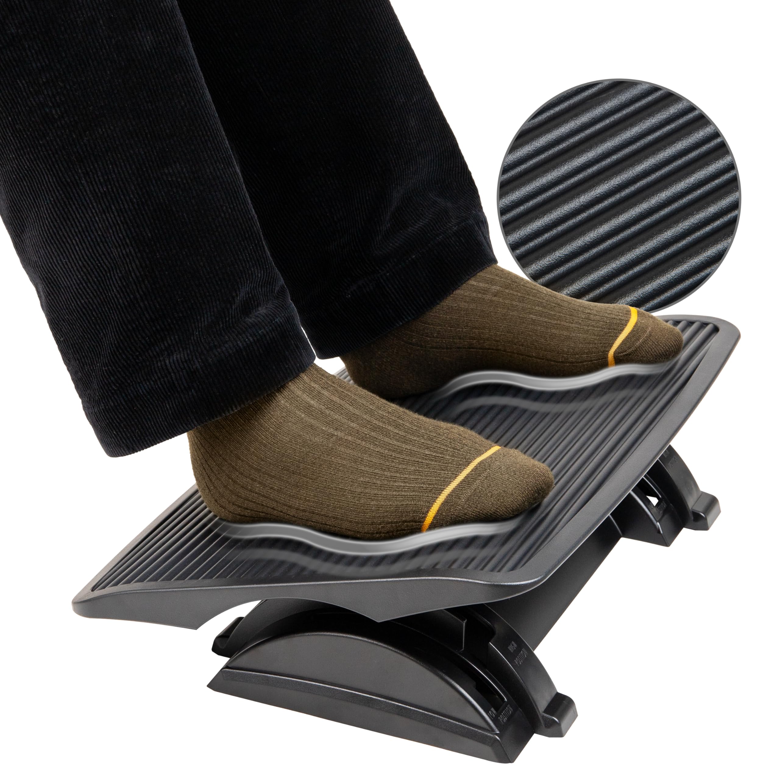 Foot Rest, Under Desk at Work, Ergonomic, Height Adjustable, Office, Plastic, Black