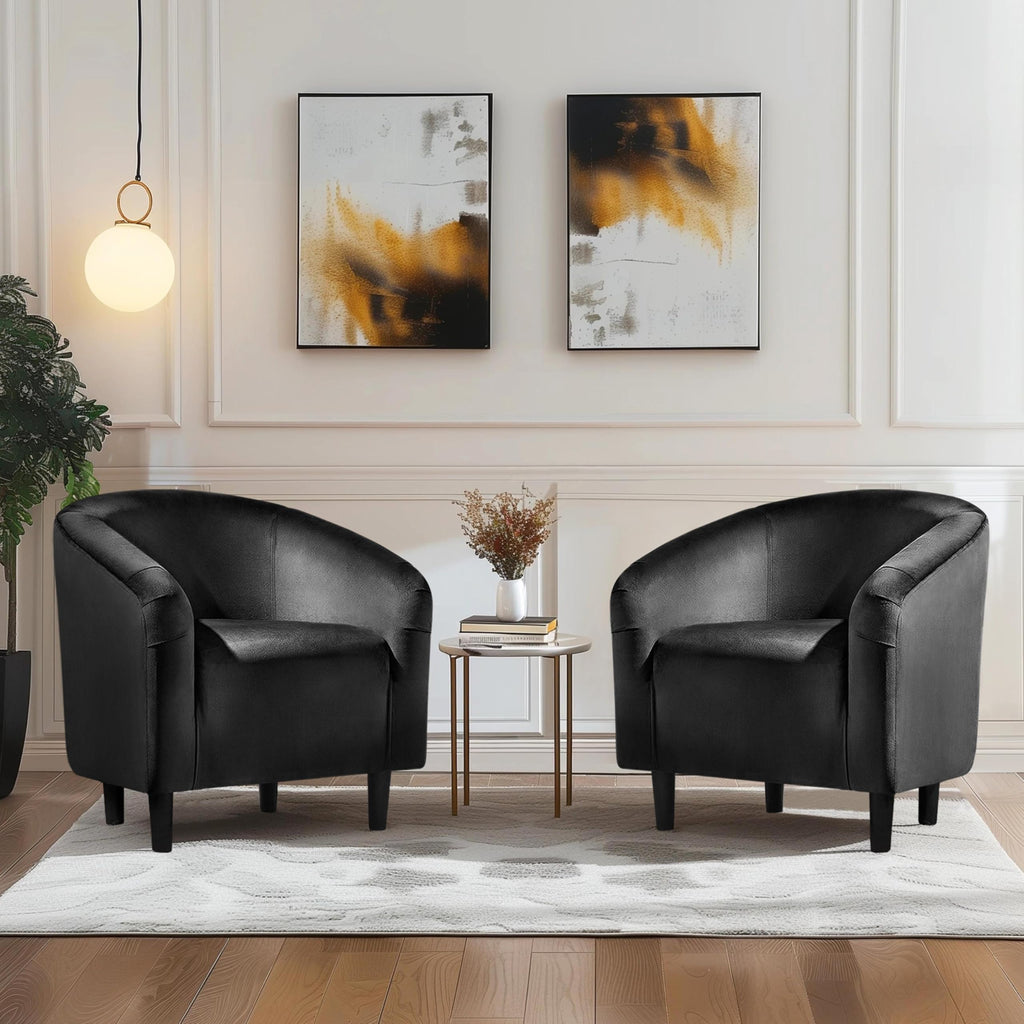 Barrel Chair, Modern Accent Chair Comfy Velvet Armchair Club Sofa Chair Vanity Chair for Living Room Bedroom Office Small Space, Black