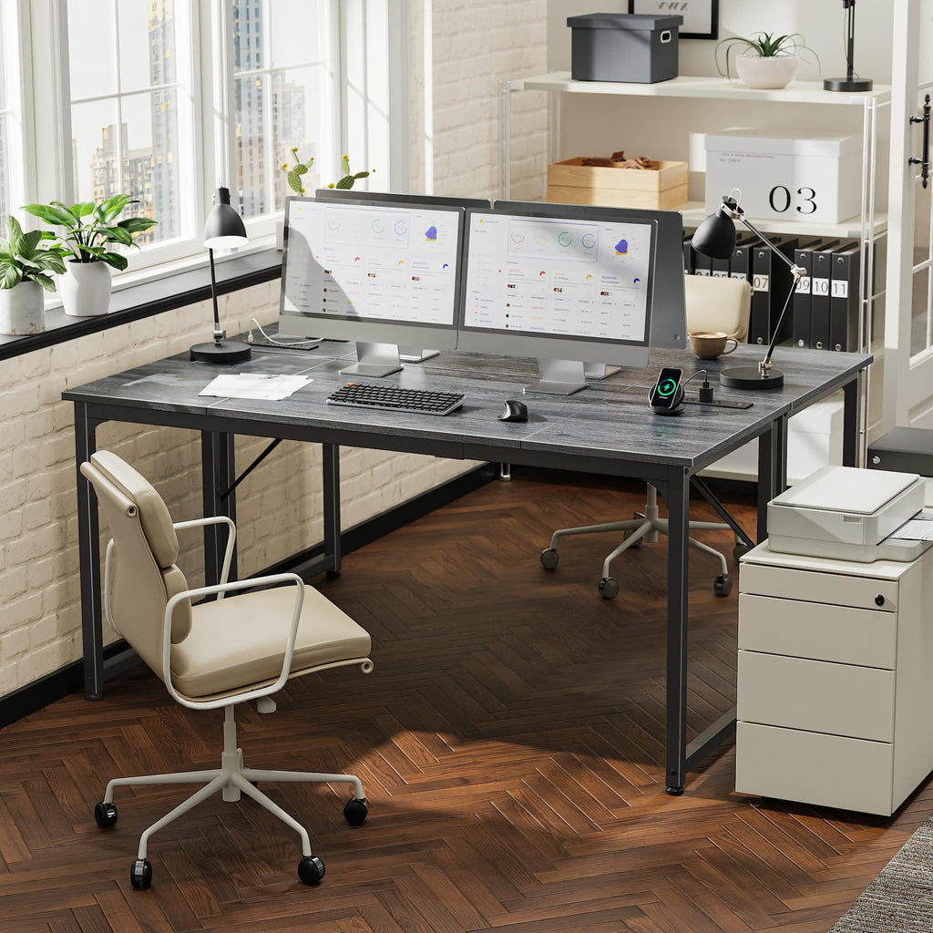 63 X 24 Inch Office Computer Desk with Power Outlets and USB-C Port, Larger and Longer Gaming Desk, for Home Office, Study, Writing Work from Home Table, Metal Frame, Grey