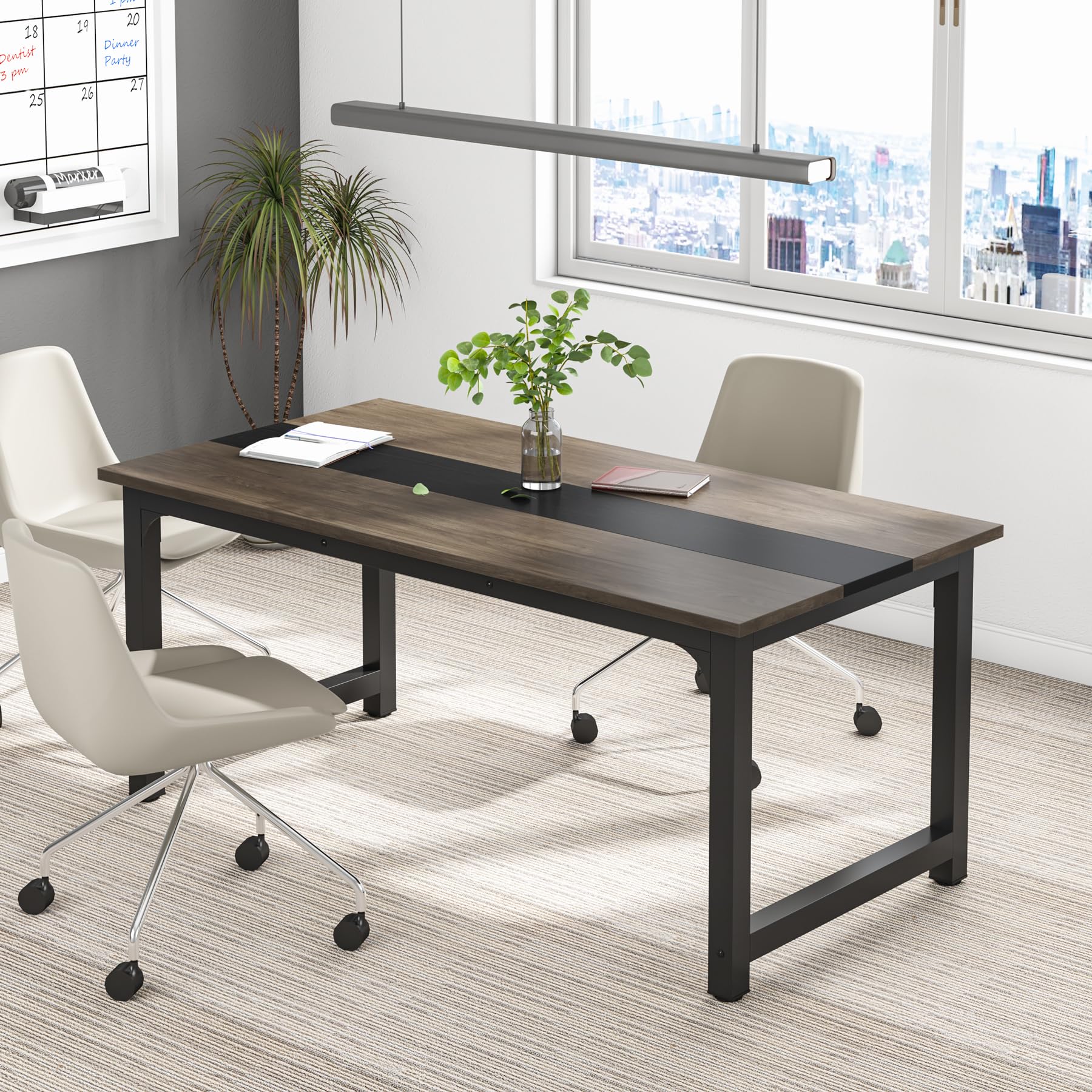 63” Executive Desk, Large Office Computer Desk with Thicken Frame, Modern Simple Workstation Business Furniture for Home Office, Vintage Grey/Black