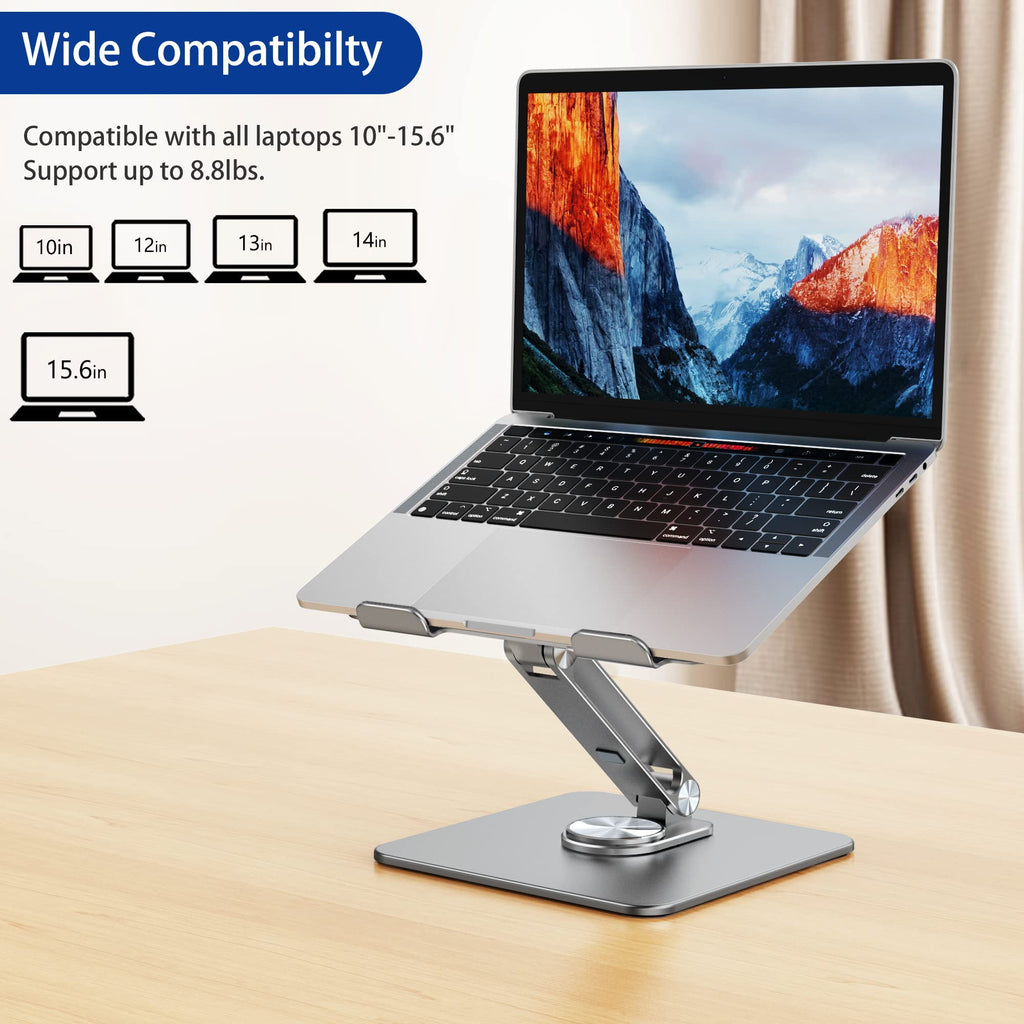 Laptop Stand with 360 Rotating Base, Ergonomic Adjustable Notebook Riser, Foldable Computer Holder Compatible with 10-15.6" Laptops (Gray)