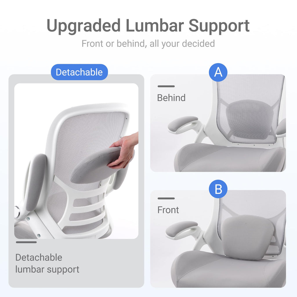 400lbs Heavy Duty Office Chair, 5" Thickened Seat Ergonomic Desk Chair with Adjustable Armrests, Home Office Computer Chairs for Long Hours Mesh Executive Chair(Grey)