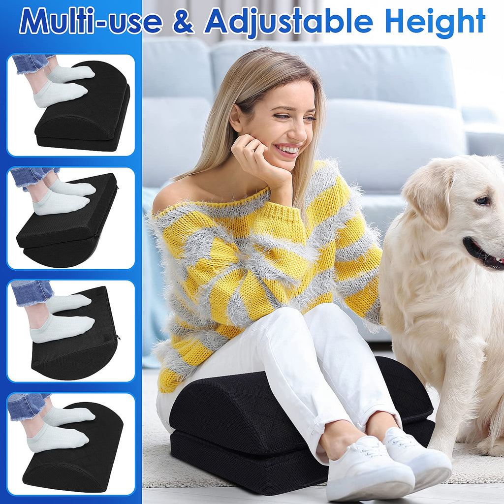 Foot Rest for Under Desk at Work Adjustable Foam for Office and Home, Office Desk Accessories，Comfortable Footrest with 2 Adjustable Heights，Back & Hip Pain Relief (Black-16.9 in)