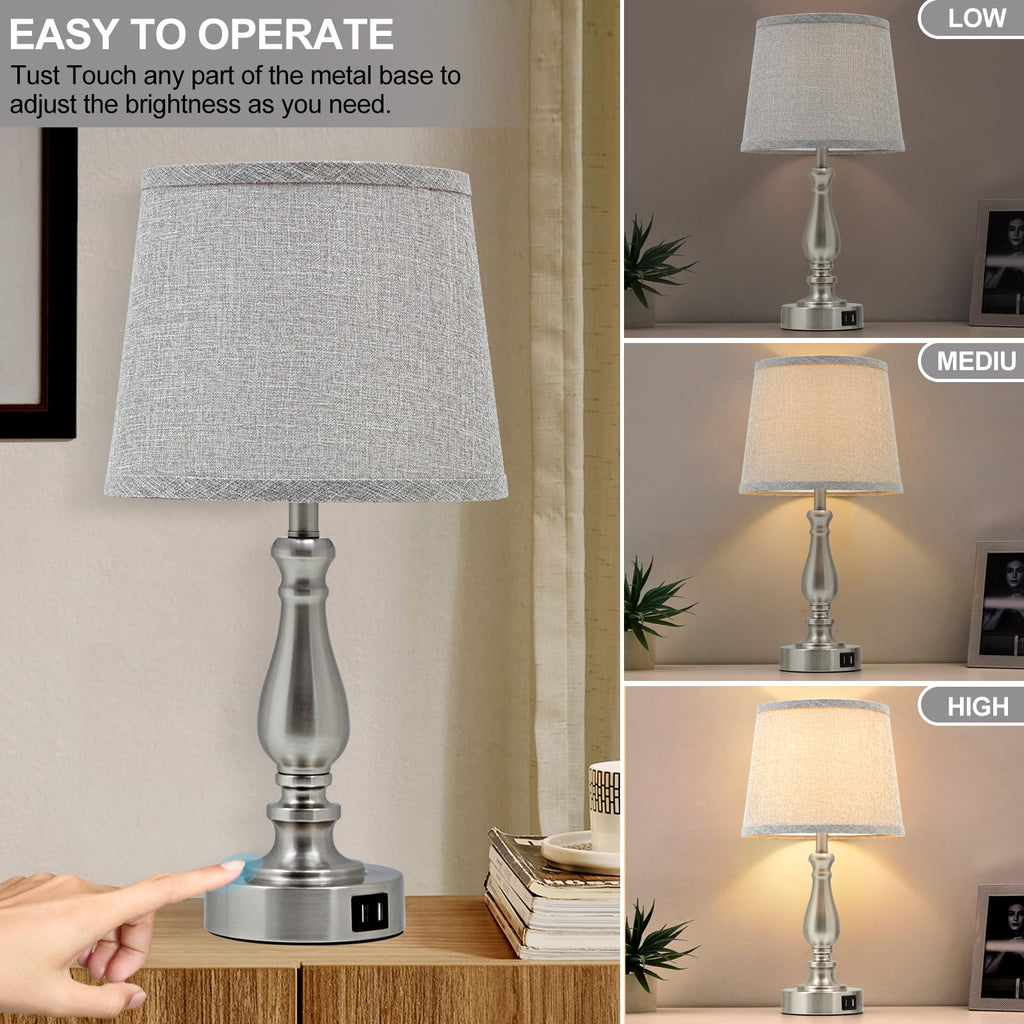Table Lamps for Bedroom Set of 2,Dimmable Touch Bedside Lamps with Dual USB A+C Ports - Nightstand Lamp for End Table Modern Night Stand Lamps for Living Room Guest Room