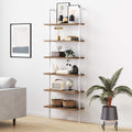 6-Shelf Tall Bookcase, Wall Mount Bookshelf with Natural Wood Finish and Industrial Metal Frame, Rustic Oak/White