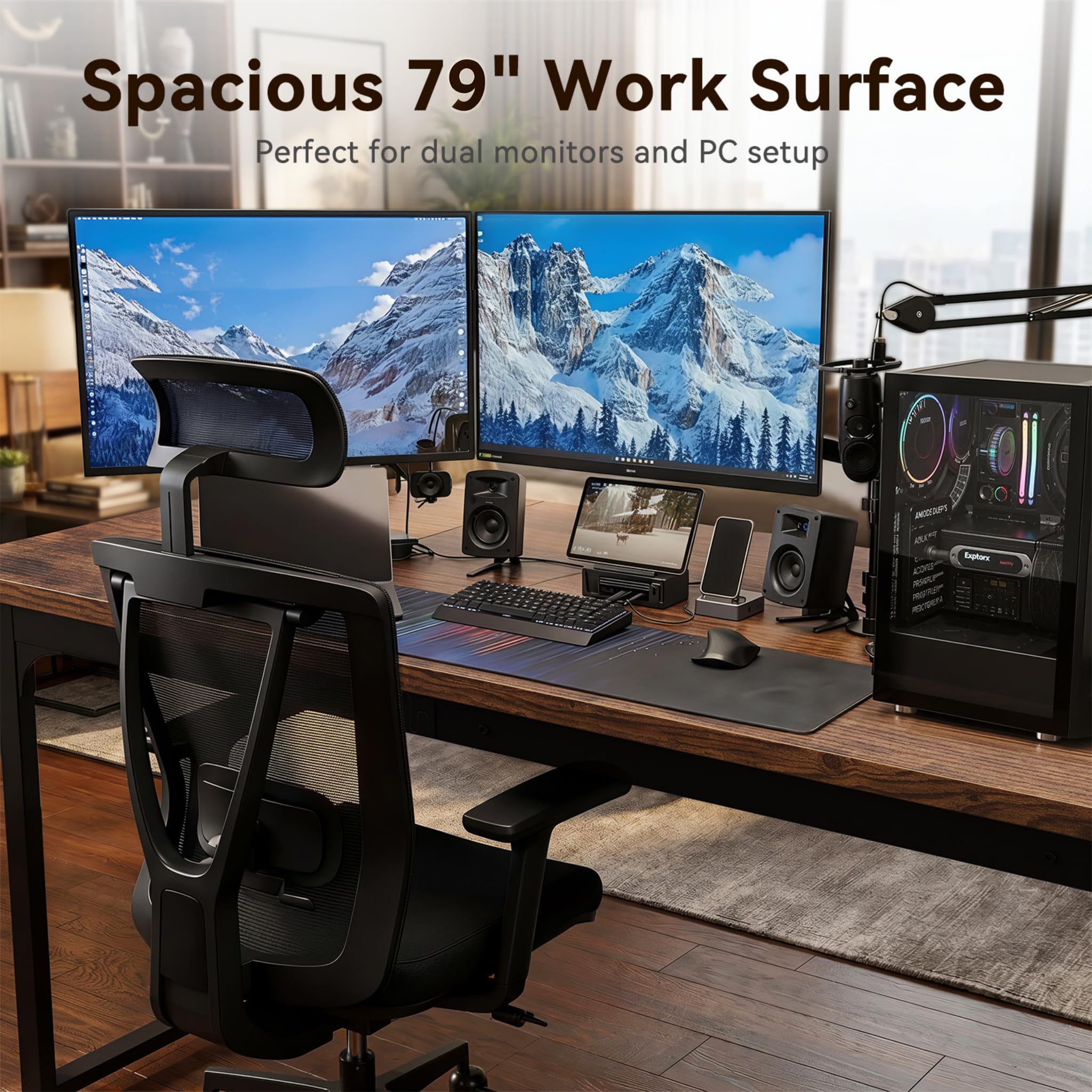 79 Inch Large Computer Desk with Power Outlet, Extra Long Desk for Home Office & Gaming, Spacious Writing Table for Study and Crafting, Rustic Brown