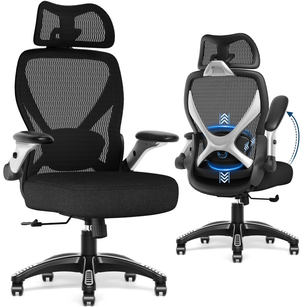 Ergonomic Office Chair, Big and Tall Mesh Chair with Adjustable Lumbar Support, 5D Arms & Wide Seat, 135° Recline Home Desk Computer Chairs for Work Gaming, Heavy Duty,400LBS - Black