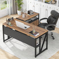 55-inch L Shaped Desk with Drawer Cabinet, Executive Computer Desk and lateral File Cabinet, 2 Piece Home Office Furniture with Drawers for Hanging File, Doors with Locks (Brown, 55 inches)