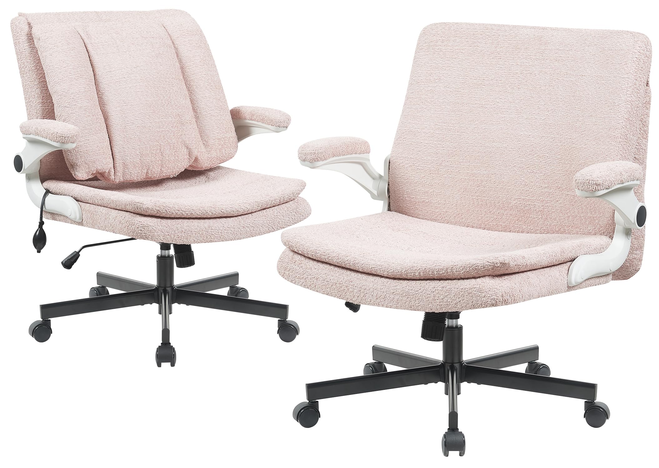 Criss Cross Office Chair with 2 in 1 Inflatable Flip-up Back, Ergonomic Wide Seat Desk Chair with Adjustable Arms and Wheels, Cross Legged Office Chair for Home & Office, Pink