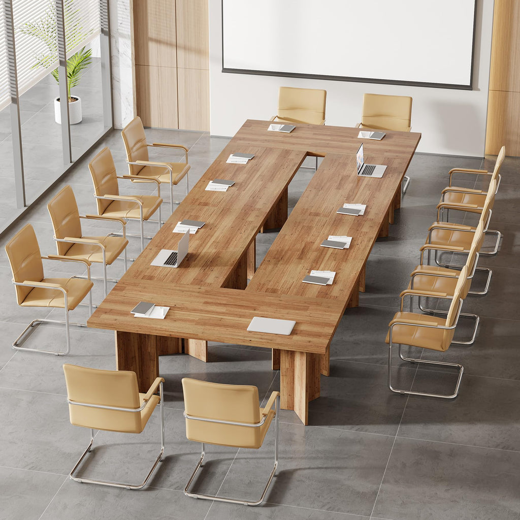 5.5FT Conference Table, 63-inch Rectangle Meeting Seminar Table, Large Walnut Business Tables for 4-6 People, Heavy Duty Pedestal (Walnut)
