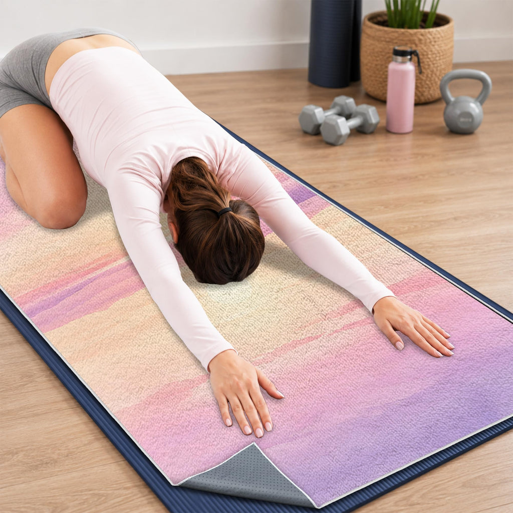 Yoga Mat Towel, Hot Yoga Towel High-Definition Pattern, Machine Washable with Ultra-Absorbent Yoga Towels for Hot Yoga Non Slip for Fitness, Exercise, Pilates, 72 x 27 in, Purple Sunset