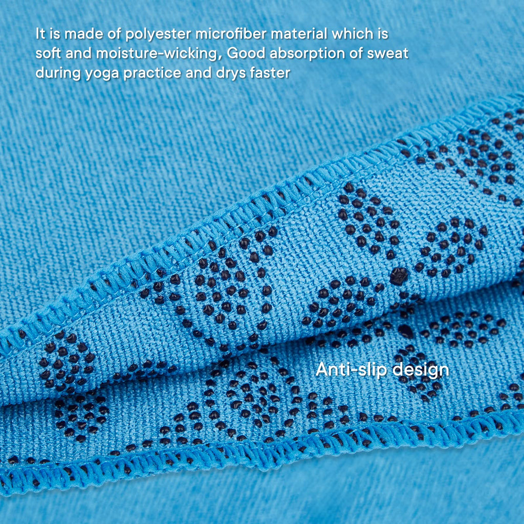Yoga Towels, Non Slip Hot Yoga Mat Towel with Grip Dots,Super-Absorbent Soft Microfiber Yoga Blanket for Pilates, Fitness and Workout 72inch x 24inch (Blue)