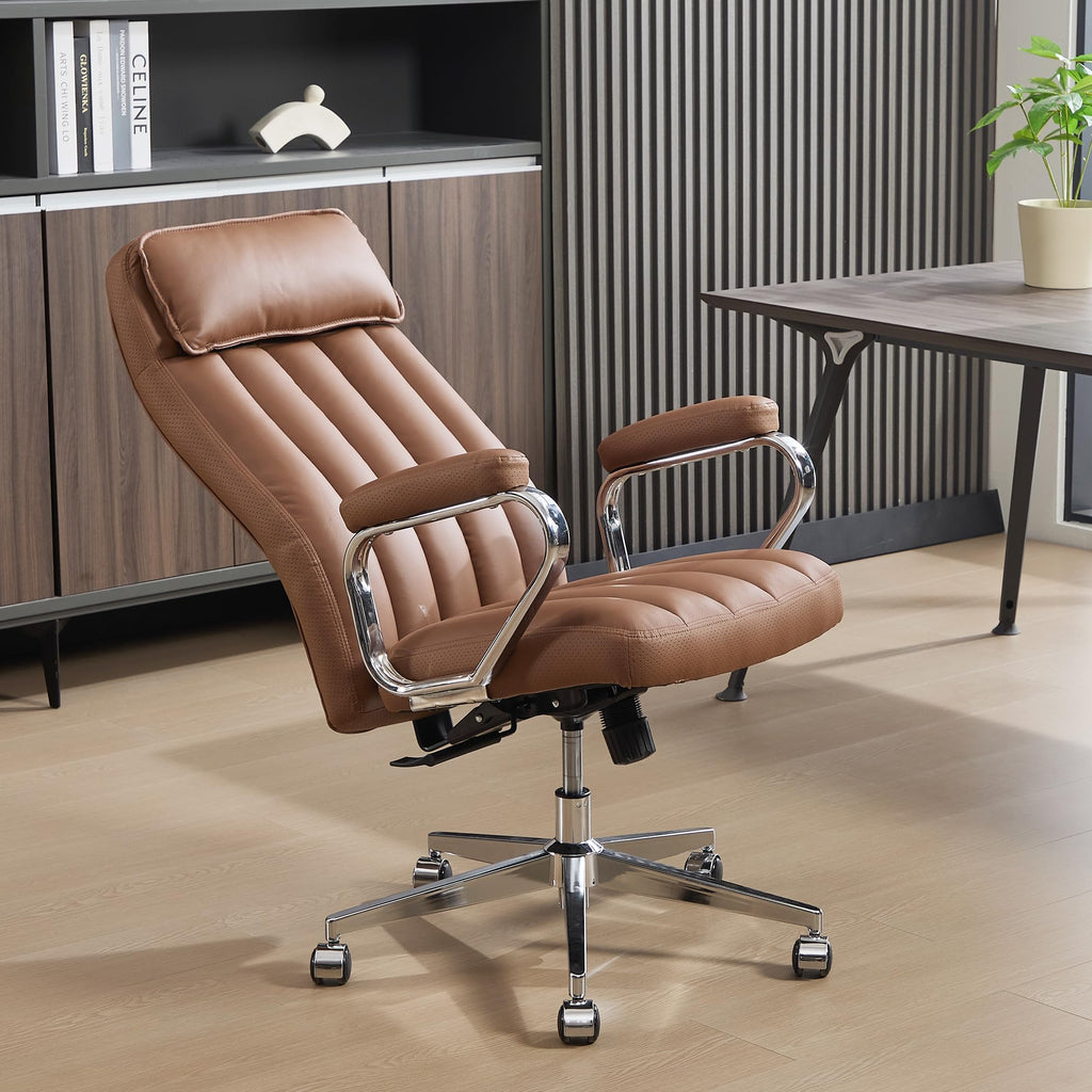 Executive Office Chair, Modern Leather Chair with Headrest & Lumbar Support, High Back Ergonomic Chair with Padded Armrests & Seat, Height Adjustable Swivel Rolling Chair for Home Office.