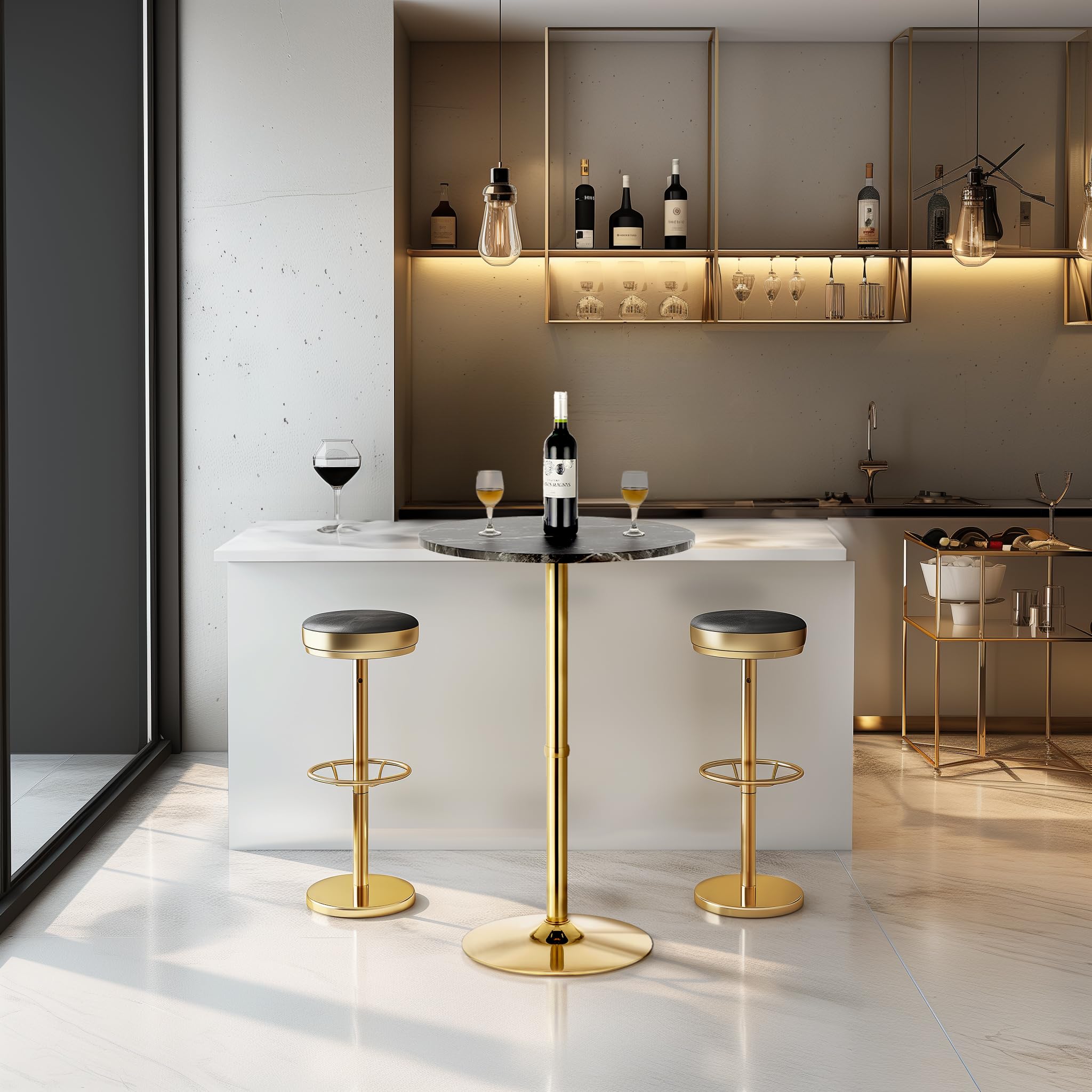 Finnhomy 24" Round Cocktail Bar Table with Metal Base, Tall Bistro Pub Table, Counter Bar Height Table for Kitchen, Dining Room, Living Room, Easy Assembly, Black&Gold