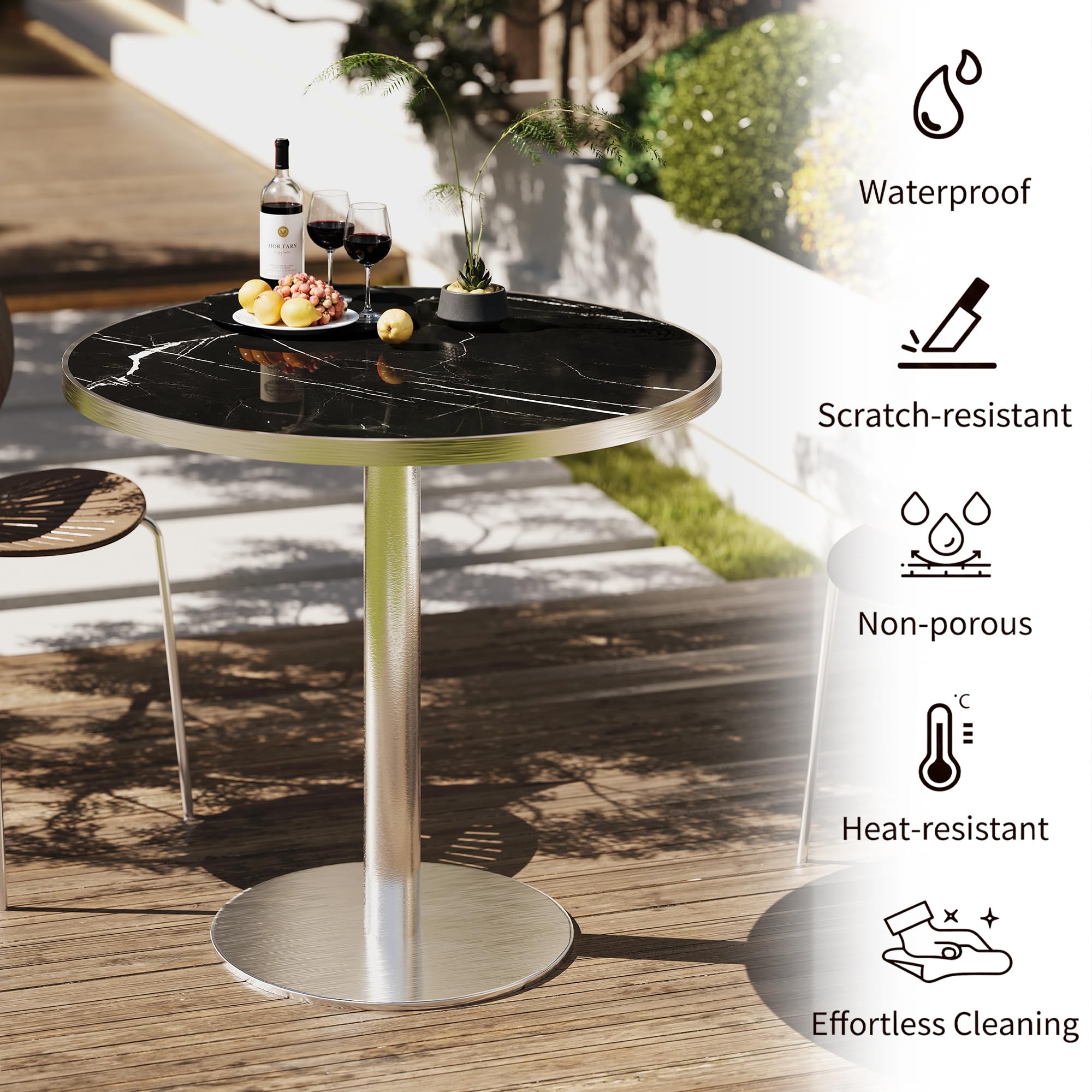 hausway 31.5" Tulip Table,Round Kitchen Dining Table for 2-4 with Thick Sintered Stone Top,Titanium Golden Pedestal Base,Heat-Resistant,Bistro Table for Dining Room,Café,Small Space（Silent Pulse）