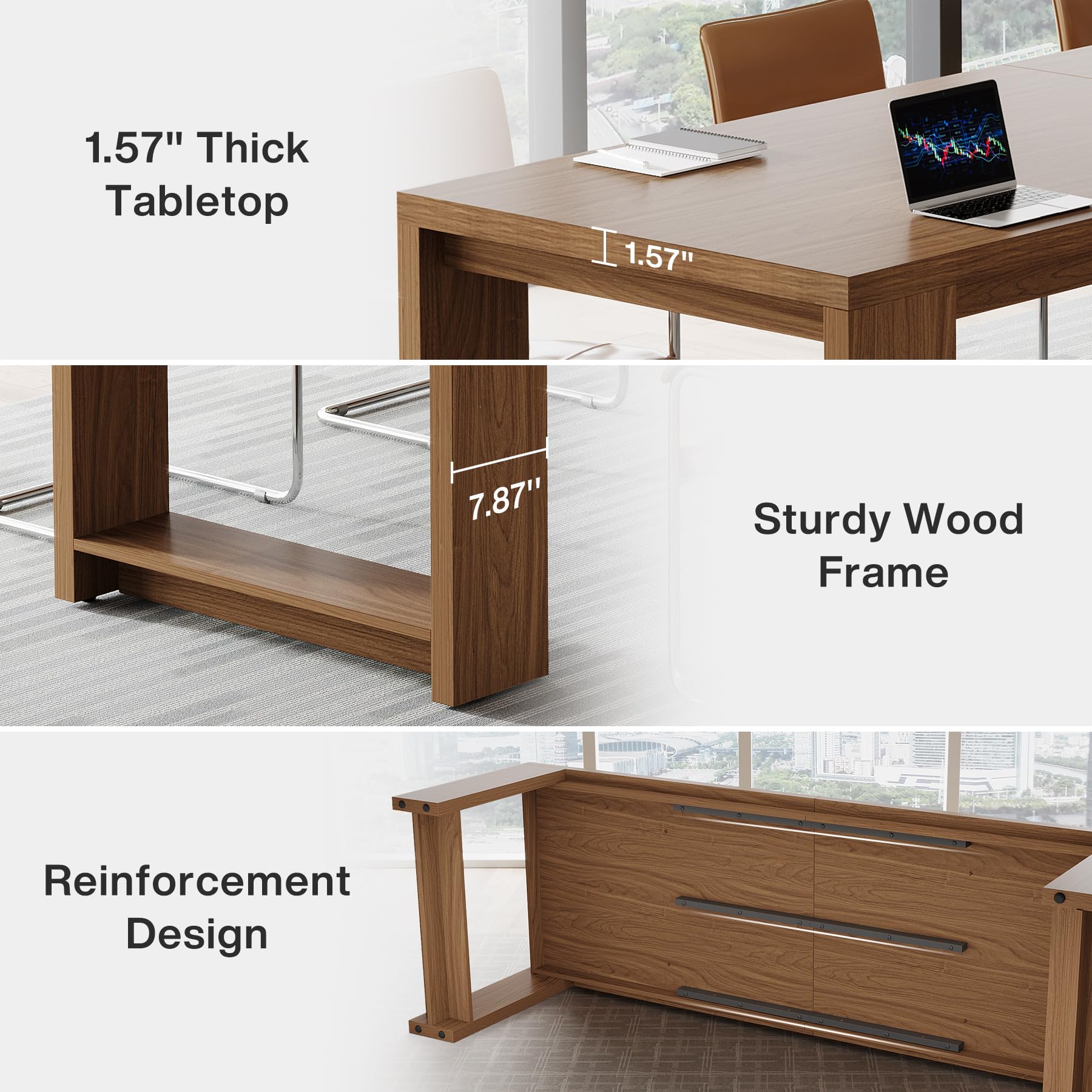 7 ft Conference Table for 6 to 8 People, Modern Rectangle Meeting Room Desk for Boardroom, Home Office (1, Brown)