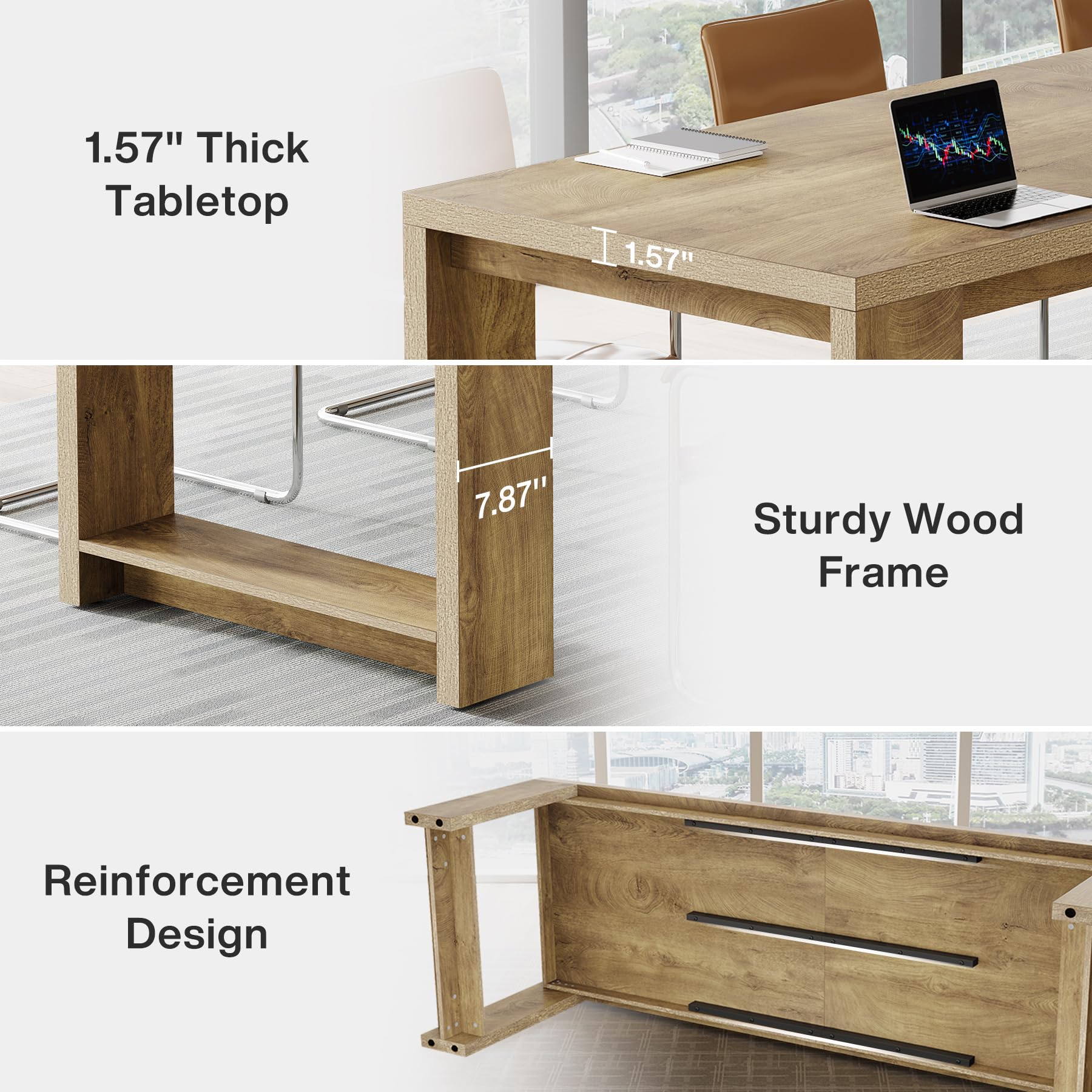7 ft Conference Table for 6 to 8 People, Modern Rectangle Meeting Room Desk for Boardroom, Home Office (1, Oak)