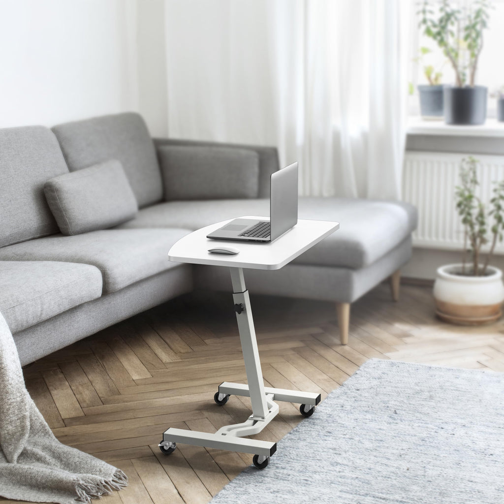 Mobile Height Adjustable Laptop Rolling Cart with Height Adjustment from 28" to 33", White