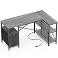 L Shaped Office Desk with Power Outlets, 47 Inch Computer Desk with 3 Drawers, Shelves, for Gaming, Corner Work, Home Office, Study, Grey