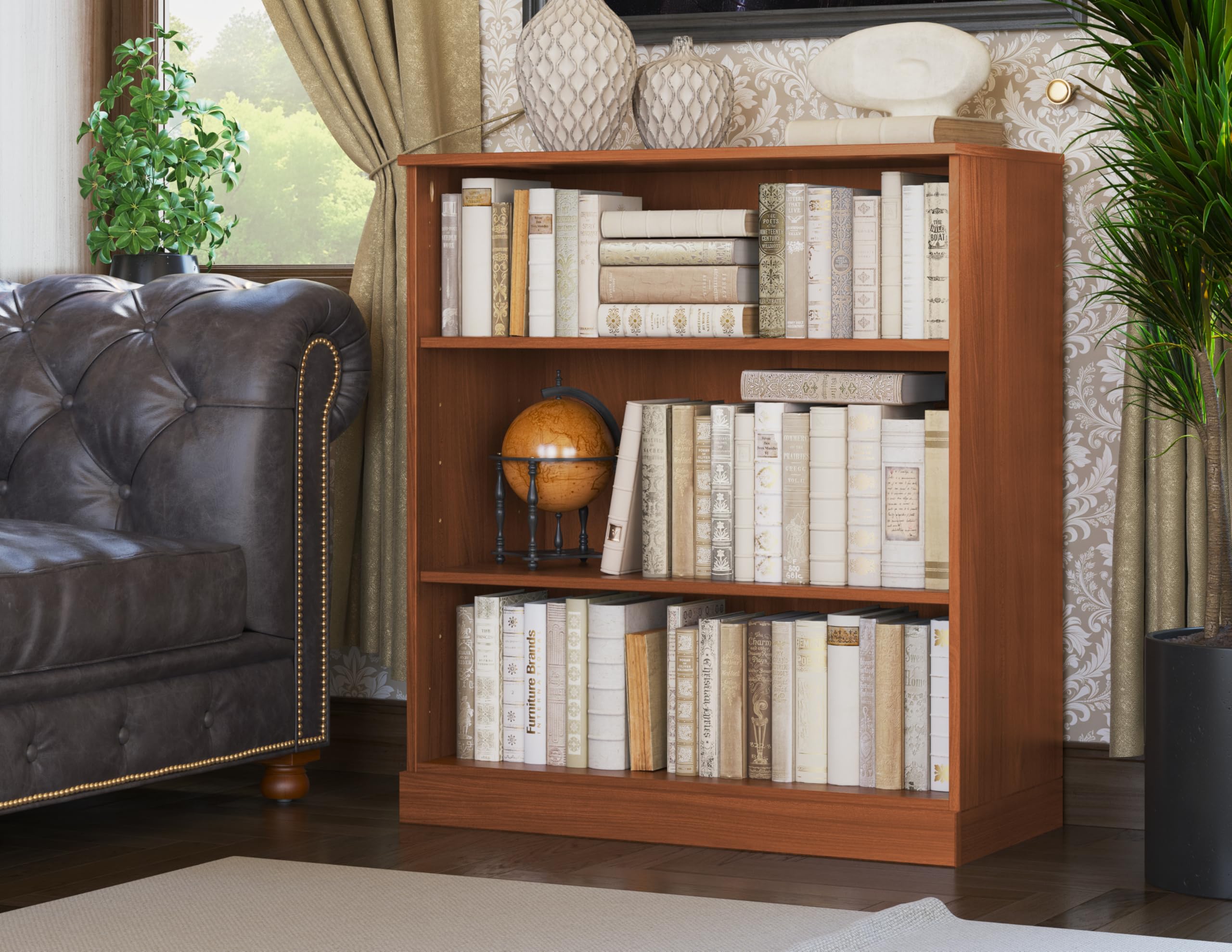 Solid Wood Bookcase - 3-Tier Floor Standing Bookshelf - 36" Short Storage Shelf, 32” W - Mocha, Display Furniture for Living Space, Renewable 100% Eco-Friendly Wood, Made in Brazil