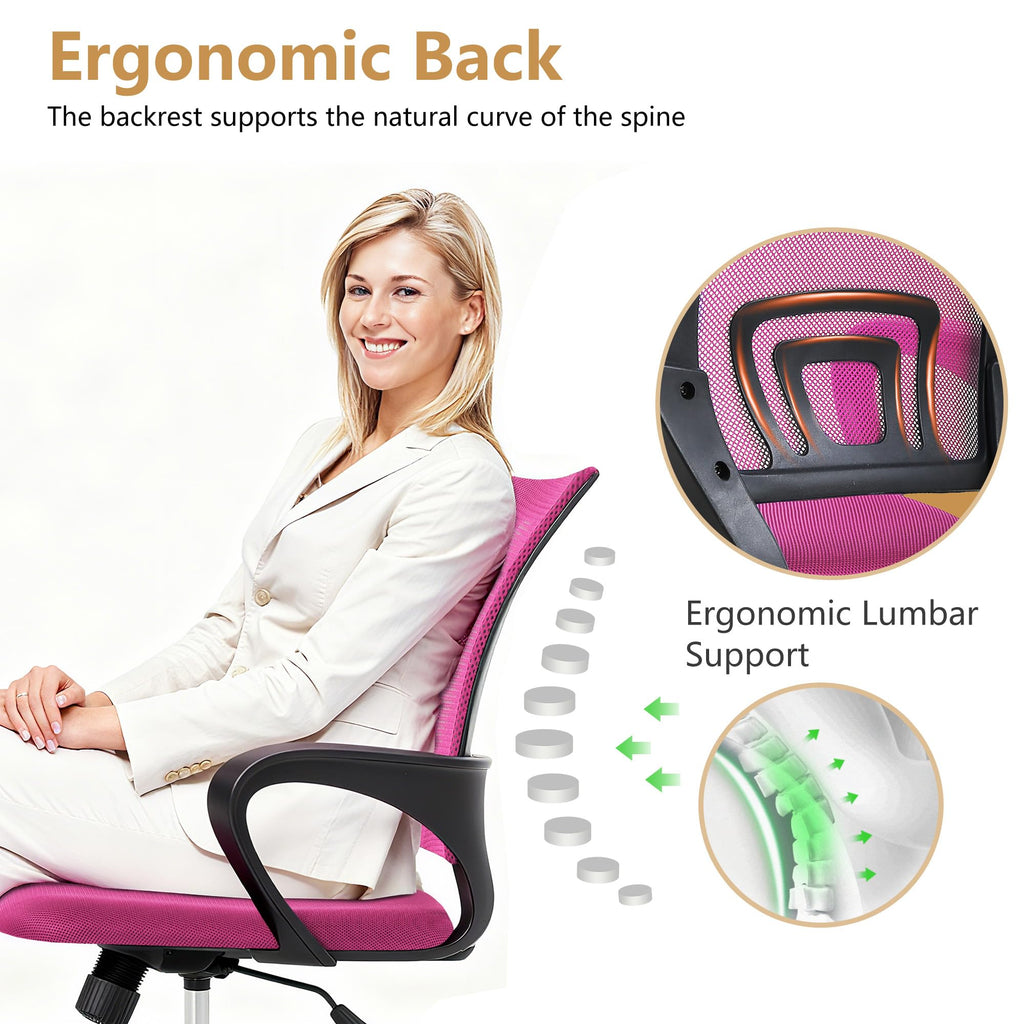 Ergonomic Office Chair | Mid-Back Swivel Desk Chair | Breathable Backrest & Lumbar Support | Adjustable Height | Sponge Seat | Rolling Wheels | Peach Pink | for Adults & Women