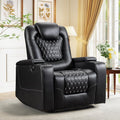Power Recliner Chair with USB Ports and Cup Holders - Overstuffed Electric Home Theater Seating PU Leather Reclining Furniture with Hidden Arm Storage, Easy to Clean (Black)