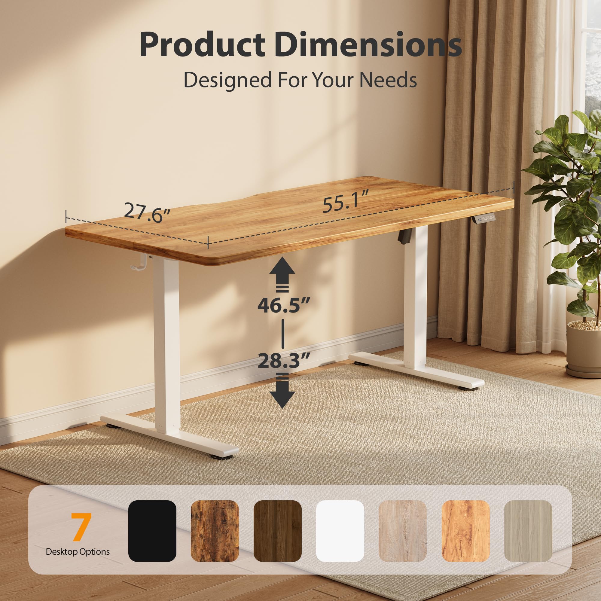 Standing Desk, 55x28 Inches Sit Stand Home Office Desk, Electric Stand up Desk, Adjustable Desk with Splice Board, White Frame/Light Rustic Top