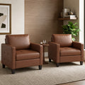 Accent Chairs Set of 2, Brown Faux Leather Chair, Mid-Century Modern Living Room Chairs, Cozy Office Reading Chair with Tufted Armrest and Seat, Armchairs for Waiting Room, Bedroom (2)