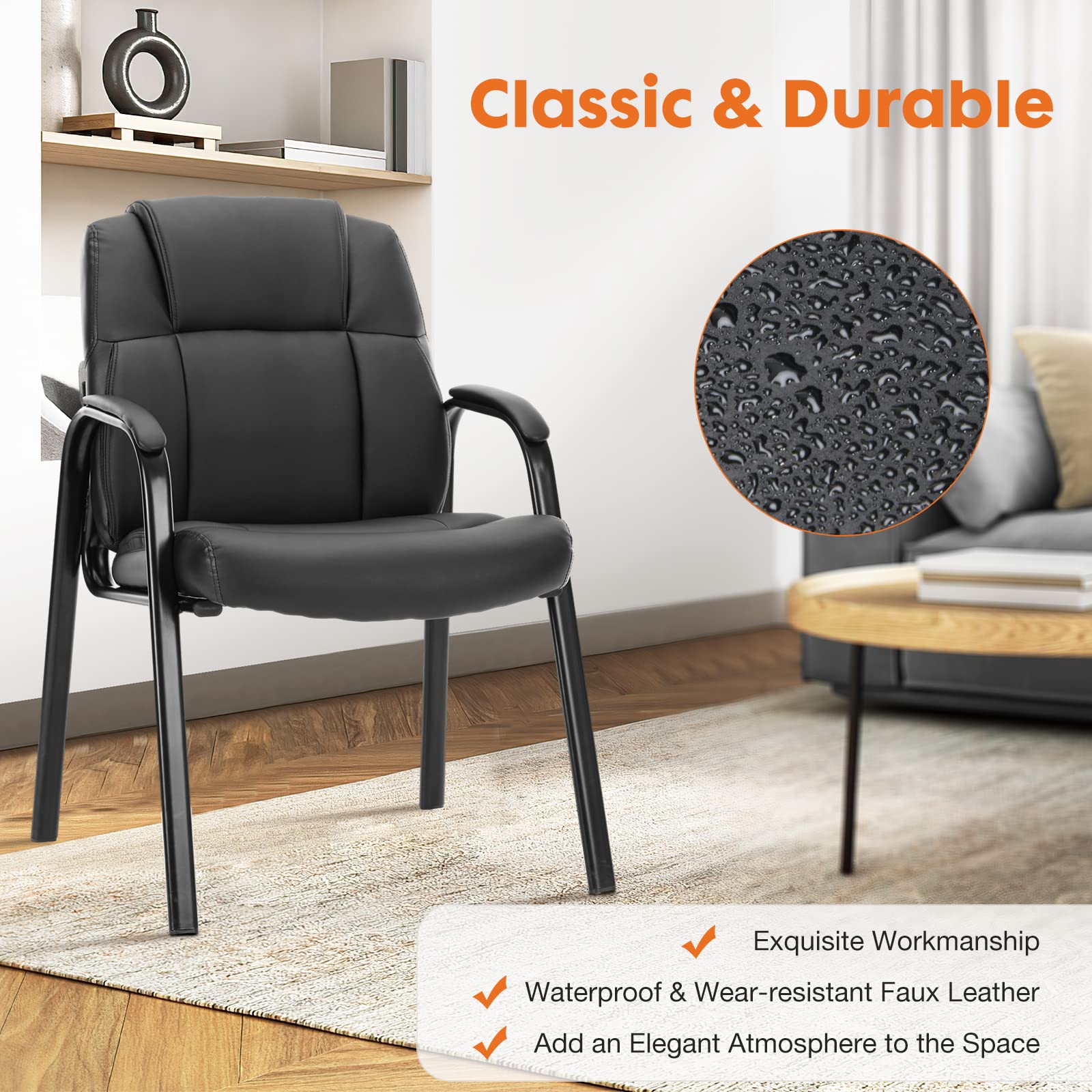 Waiting Room Office Guest Chairs Set of 6, PU Leather Big and Tall No Wheels Executive Office Chair with Padded Arms for Reception Conference Room Lobby