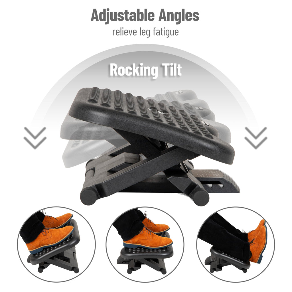 Foot Rest, Under Desk at Work, Ergonomic, Height Adjustable, Office, Plastic, Black