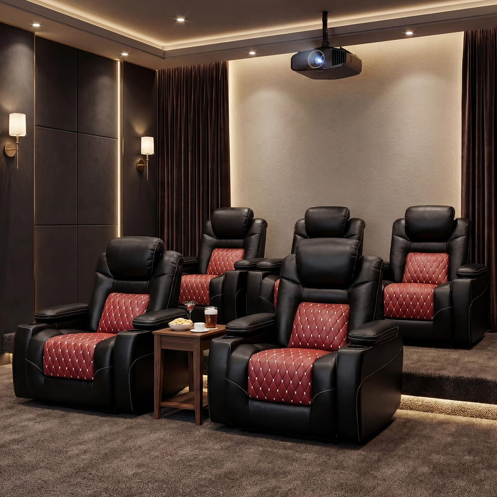 Power Recliner Chair Set of 5,Home Theater Seating with Adjustable Headrest,Cup Holders,USB Port,Hidden Arm Storage(Black)