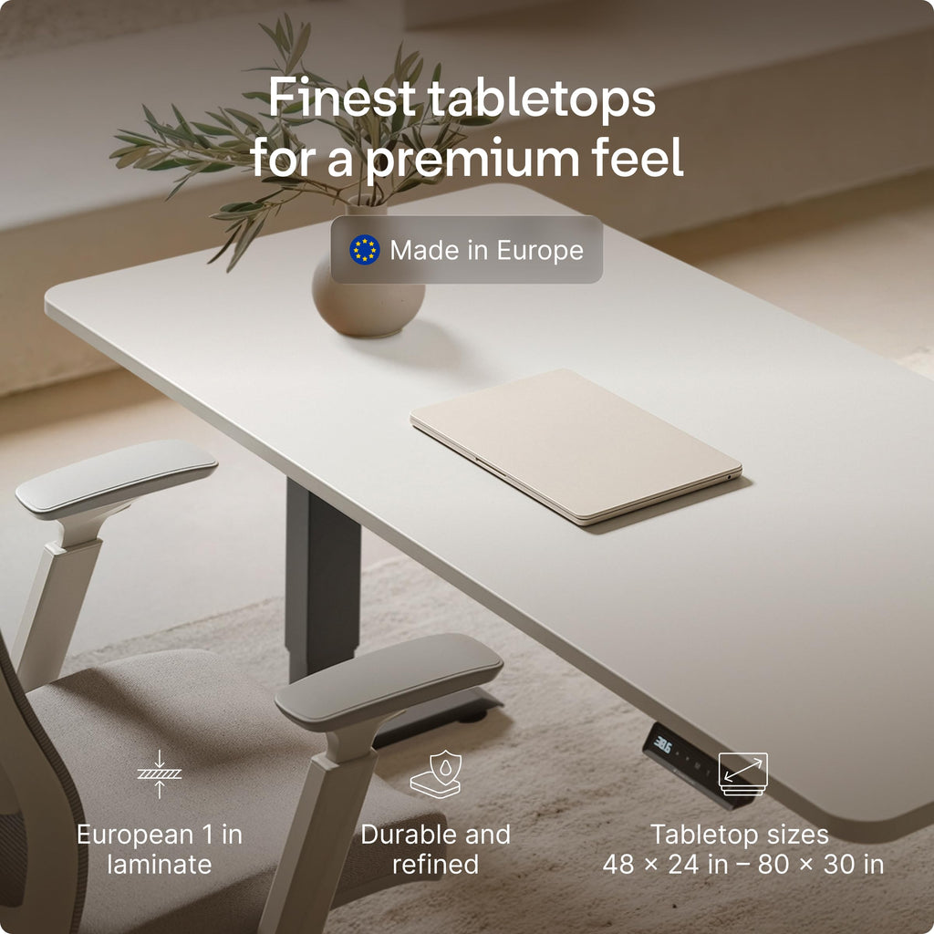 Standing Desk 48x24 — Made in Europe, Ergonomic Sit Stand Home Office Desk, Electric Height Adjustable, Dual Motor, USB & USB-C Charging, Wobble-Free, Touchscreen, 3 Memory Presets