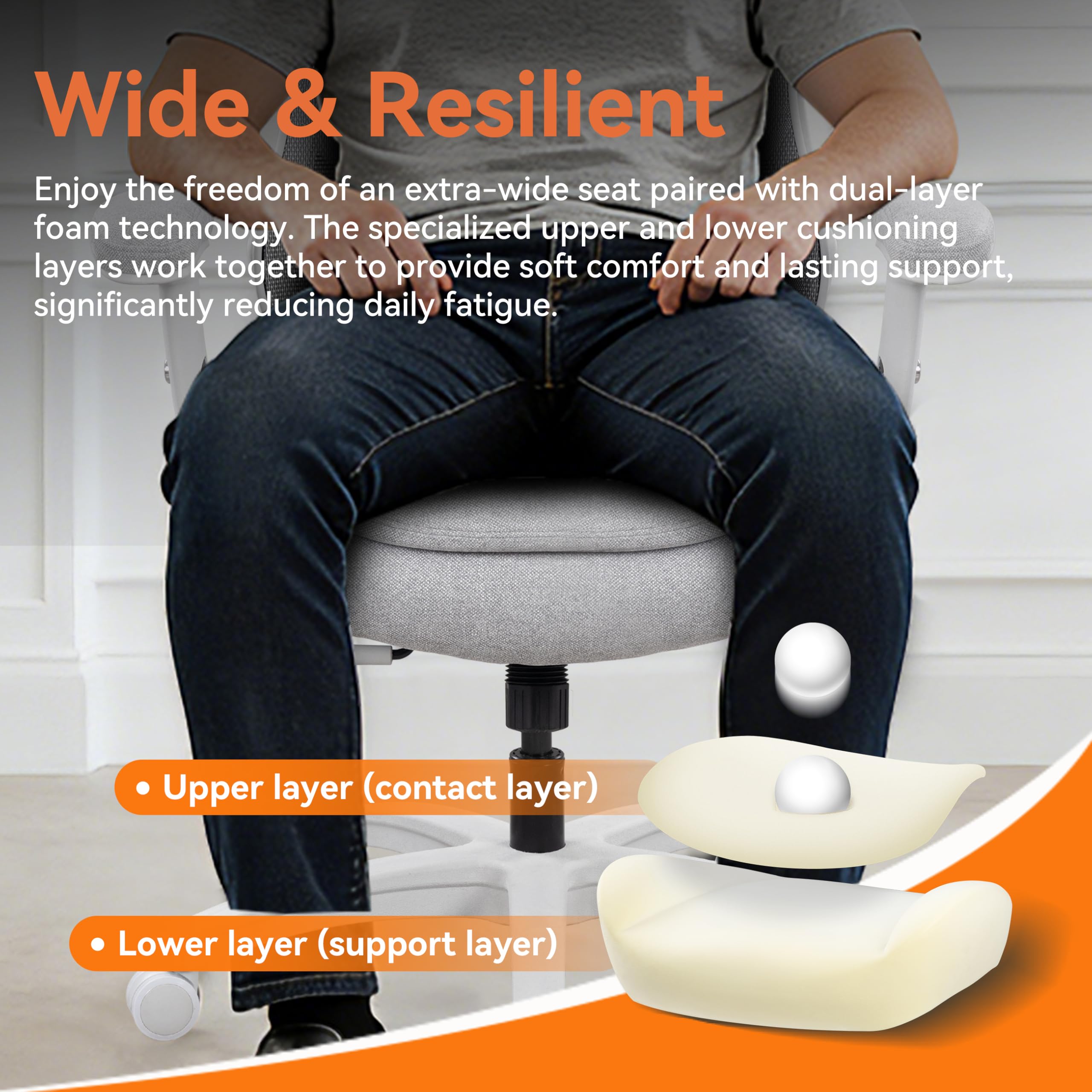 Big and Tall Office Chair 500lbs Heavy Duty Ergonomic Mesh Desk Chair with 23.6" Extra Wide Seat, 29.5" High Back, Adjustable Lumbar Support Flip-Up Arms for Large Body Types(Light Gray)