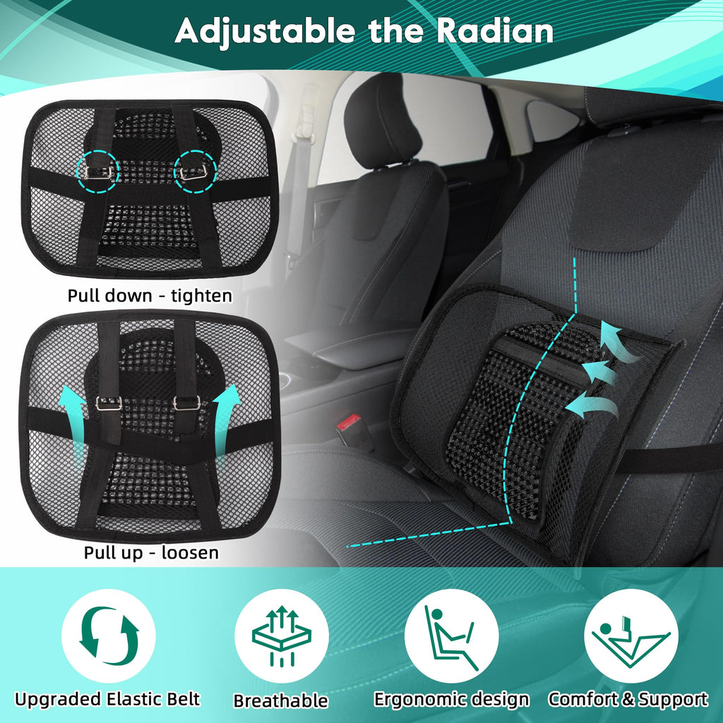 2 Pack Mesh Back Lumbar Support, Back Support Seat Cushion with Breathable Mesh for Office Chairs Car 12” x 16”