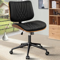 Armless Home Office Chair, Desk Chair with Wheels, Adjustable Height Reading Chair, Leather Mid Back & Swivel Computer Chair, Modern Walnut Chairs with Back for Studio Meeting Room(Black)