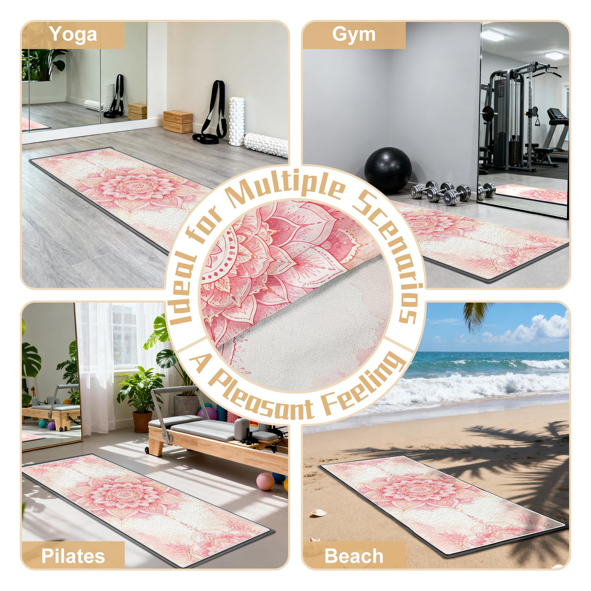 Yoga Towel,Ultra-Absorbent Yoga Mat Towel for Hot Yoga Towel Non Slip,Featuring Ultra-Stylish Prints,Ideal for Workouts,Hot Yoga, Bikram,Pilates Equipment,72 x 27 in, Light Pink