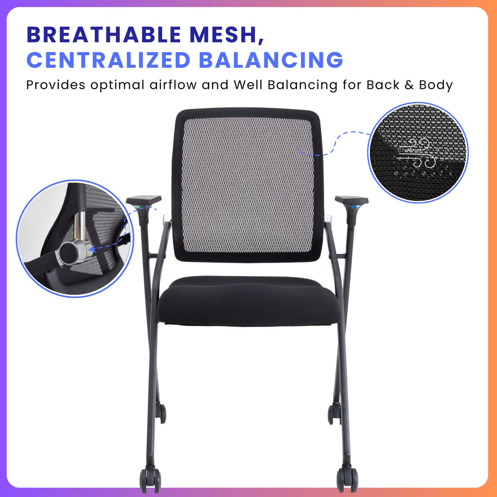 2 Pack Stackable & Foldable Conference Room Chairs with Lumbar Support, Armrest - Ergonomic Mesh Bouncing Back for Office Meeting, Conference, Reception and Training Room Chair