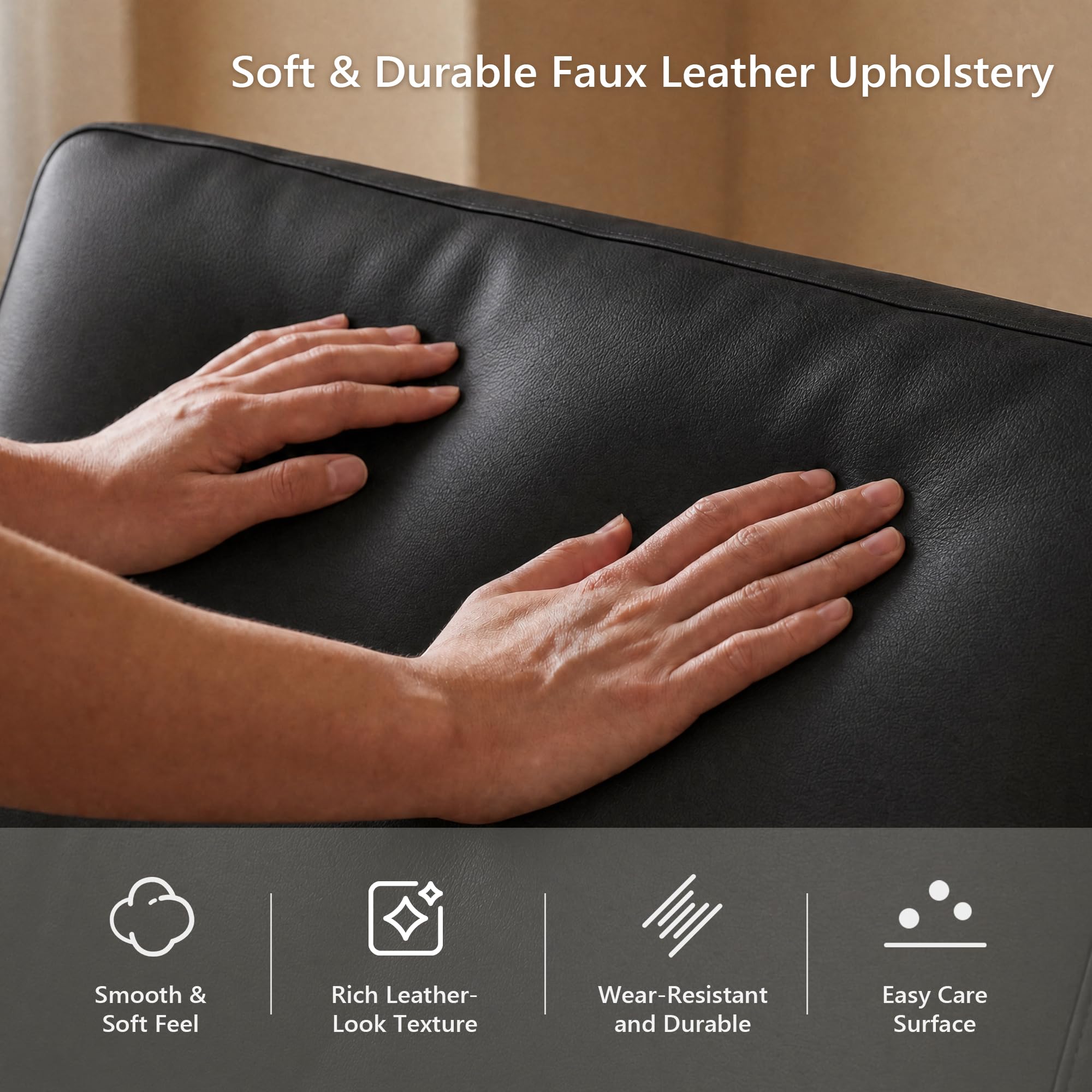 Accent Chair, Black Leather Chair, Mid-Century Modern Living Room Chairs, Cozy Office Reading Chair with Tufted Seat and Armrest, Reception Armchairs for Bedroom, Waiting Room