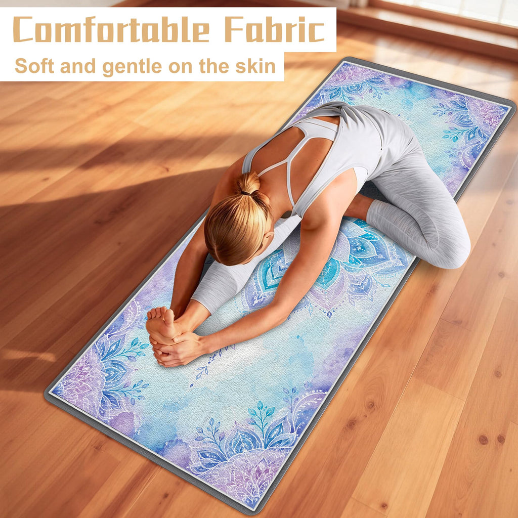 Yoga Towel,Ultra-Absorbent Yoga Mat Towel for Hot Yoga Towel Non Slip,Featuring Ultra-Stylish Prints,Ideal for Workouts,Hot Yoga, Bikram,Pilates Equipment,72 x 27 in, Blue Flowers