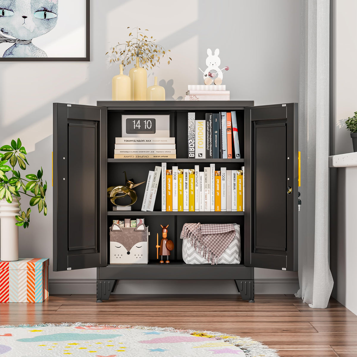 Black Metal Storage Cabinet, 36" Steel Locking Cabinets