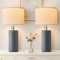 20.5" Modern Ceramic Table Lamps for Bedroom Set of 2, Bedside Lamps for Night Stands with Beige Lampshade, Farmhouse Table Lamp for Living Room Office Dorm, Grey