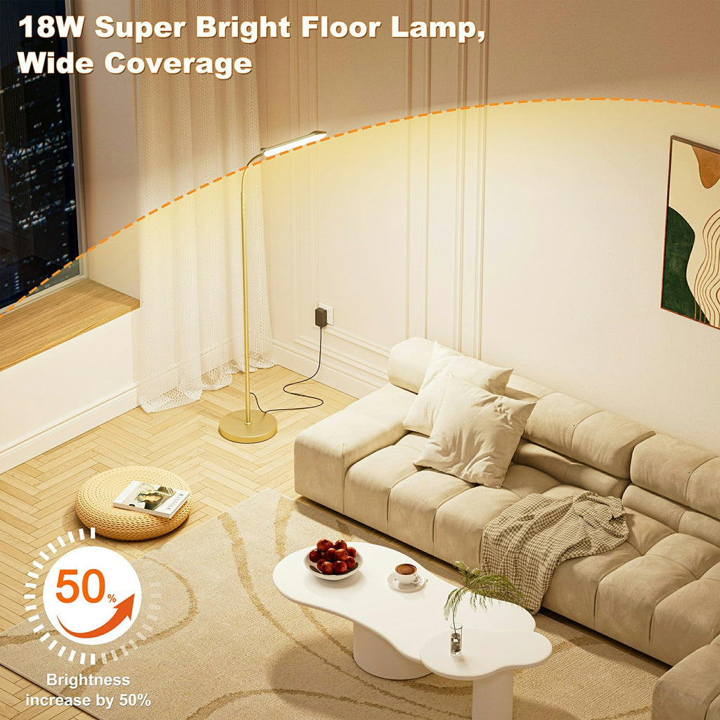 LED Floor Lamp, Super Bright Reading Lamps Floor Standing lamp with Remote & Touch Control, Stepless Dimming & 2700K-6500K Color Temperature, for Living Room Bedroom Office, Gold